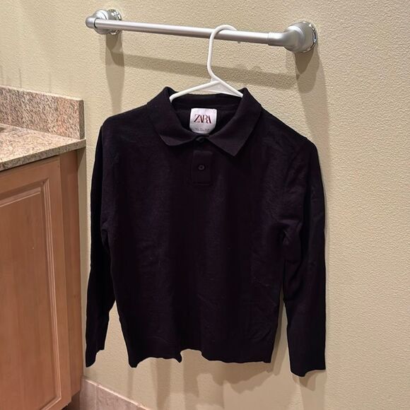 Zara woman's black wool and acrylic collared sweated with two buttons - Picture 1 of 8
